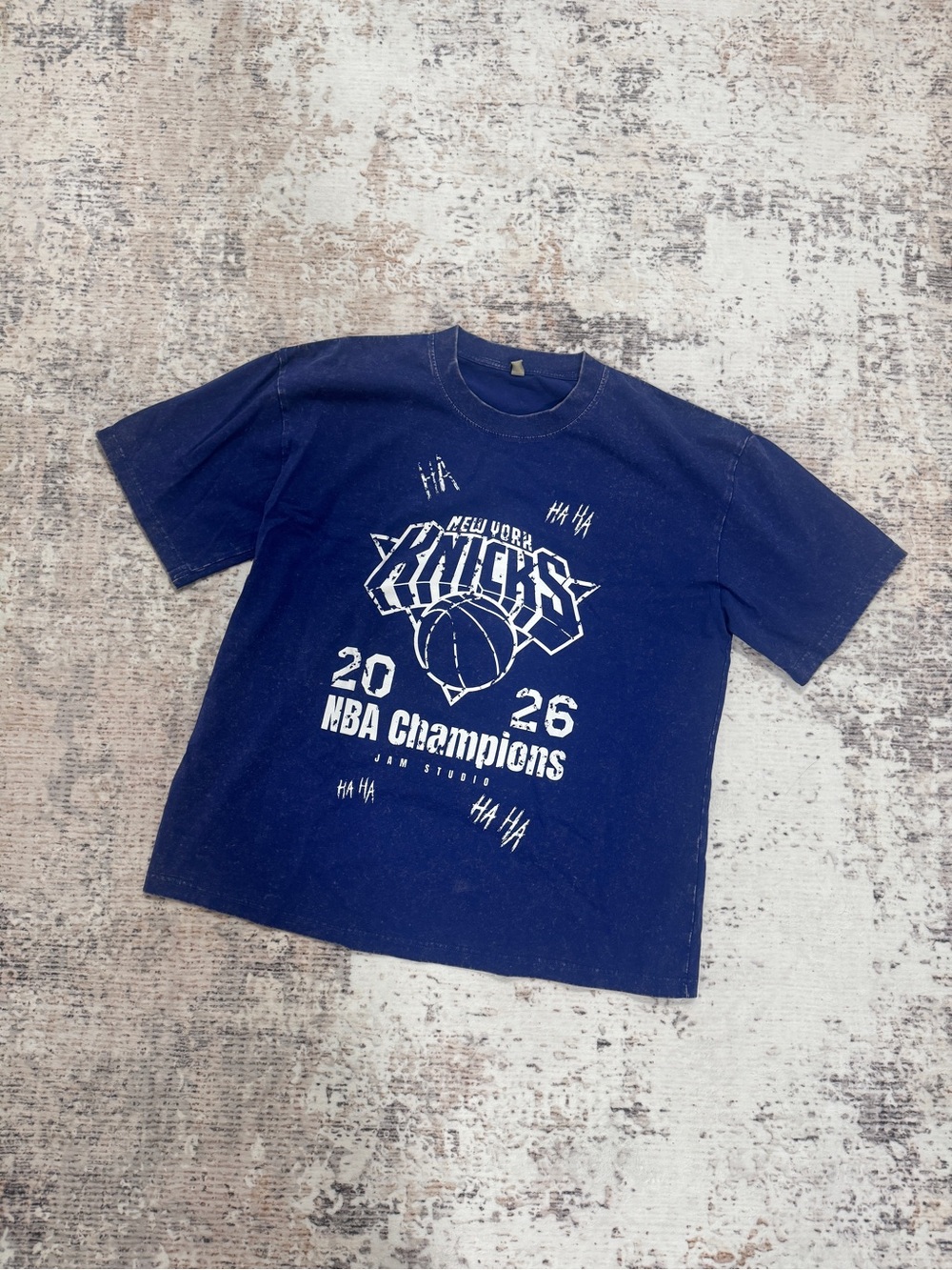 Jam Studio Blue Graphic Tee with White Knicks Print Artist Custom